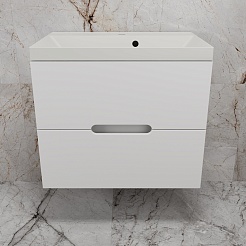 Style Line Тумба с кварцевой раковиной жасмин Матис 70 подвесная белая матовая – фотография-2